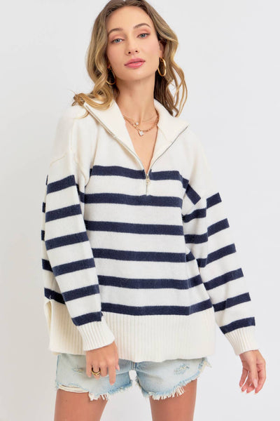 Striped Half Zip Oversized Sweater