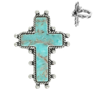 Western Turquoise Cross Stretch Ring