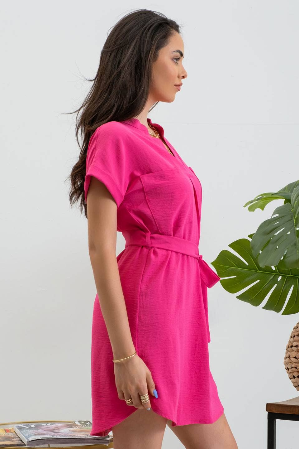 Back Buttoned Belted Mini Dress / Tunic