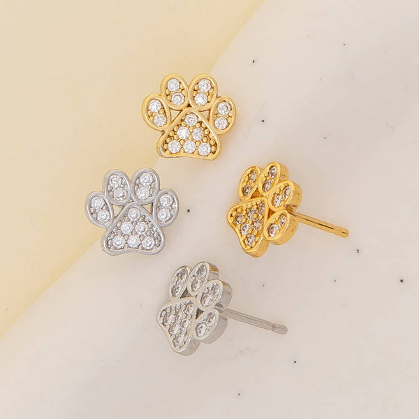 Paw Stud Earrings with Cubic Zirconia