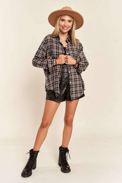 Plaid Tunic Button Down in Black