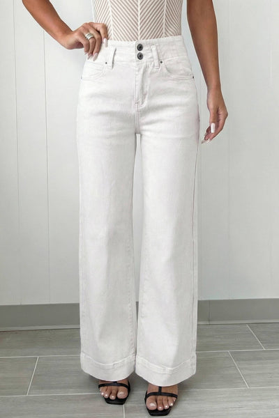 2-Button High Waist Jeans in White