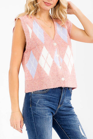 Arygle Plaid Button Up Sweater Vest