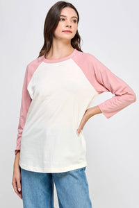 3/4 sleeve Tee in Pink