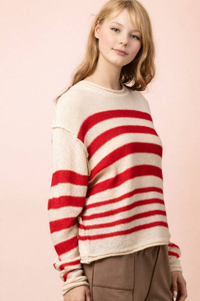Striped Oversized Sweater Top in Red