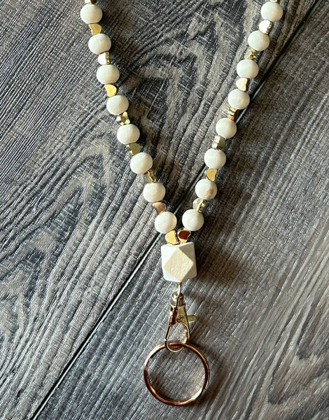 Gold Heart Beaded Lanyard with Breakaway Clasp