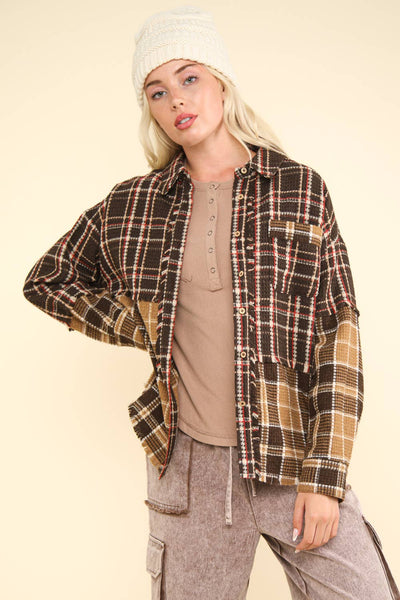 Mixed Plaid Oversized Casual Shacket Jacket