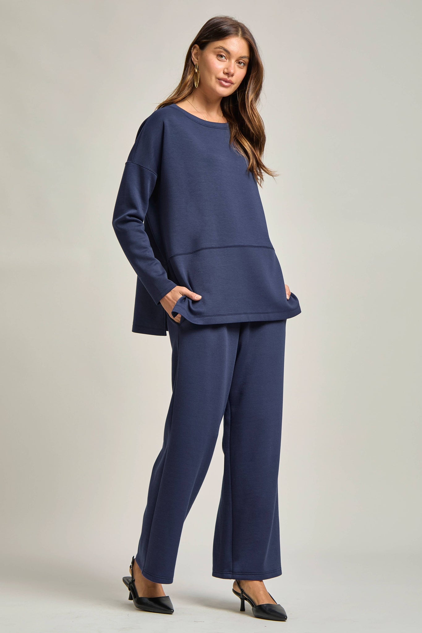 Travel Modal Set Tunic Top + Straight Pants in Navy