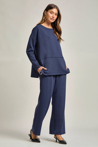 Travel Modal Set Tunic Top + Straight Pants in Navy