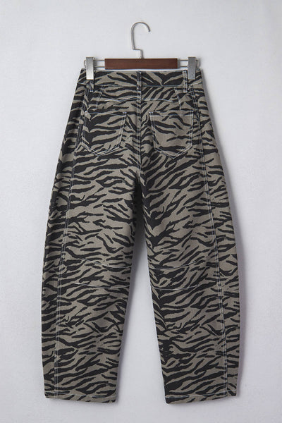 Zebra Stripe Barrel Leg Jeans