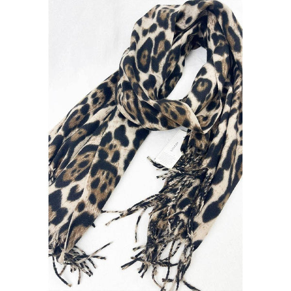Leopard Print Long Scarf with Tassel