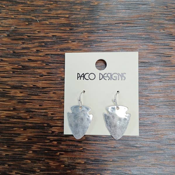 Small Hammered Gold or Silver Arrowhead Earrings.