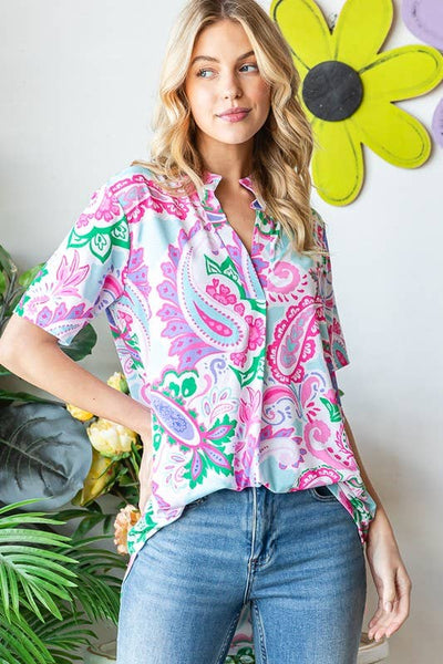 Mandarin Collar Paisley Top