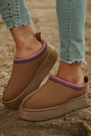 Contrast Print Faux Suede Mules