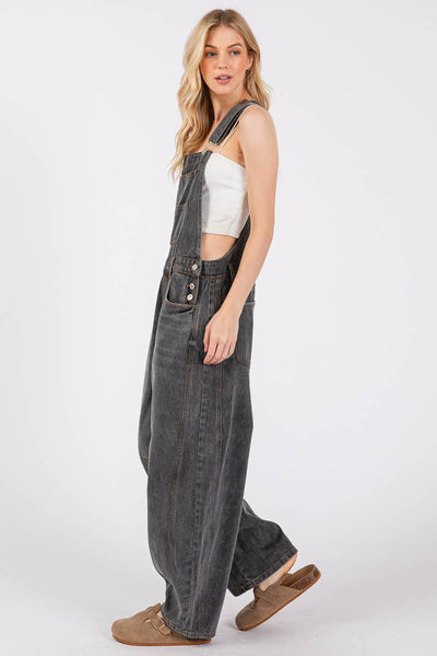 Washed Black Denim Overall