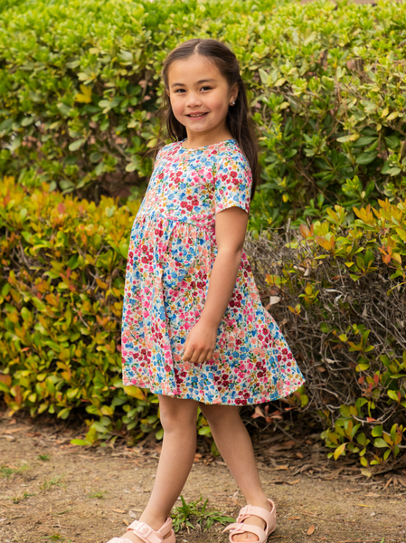 Spring Pattern Little Girls Pocket Dress in Multicolor Floral