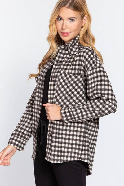 Brushed Checkered Plaid Oversized Jacket