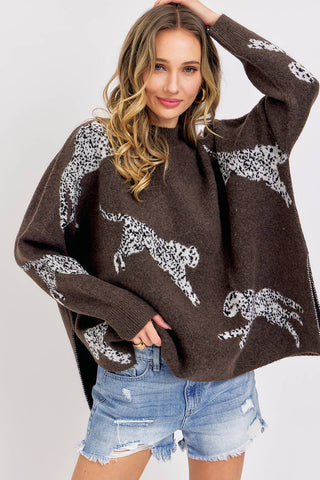 Leopard Patterned Oversized Sweater in Brown