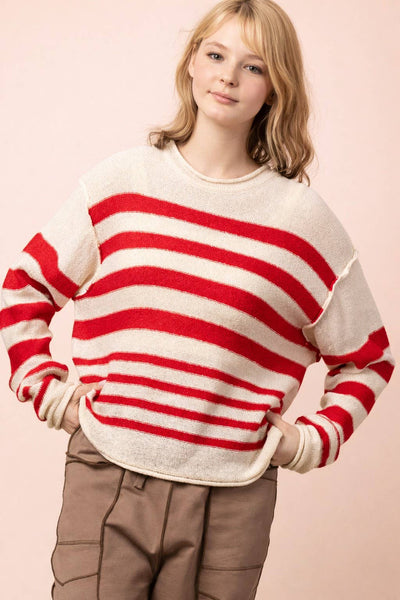 Striped Oversized Sweater Top in Red