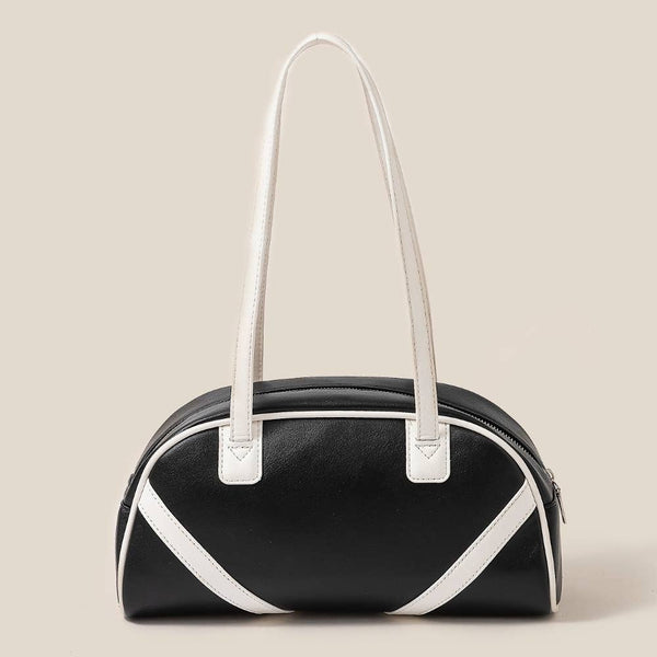 Retro Stripe Accent Faux Leather Handbag