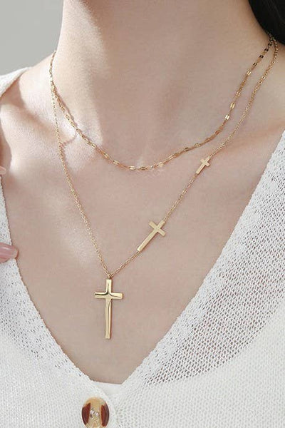 Layered Cross Necklace in Gold