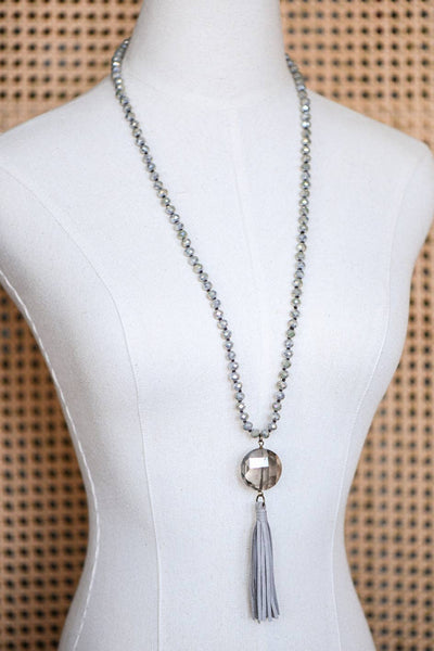 Glass Crystal Pendant Beaded Necklace with Tassel