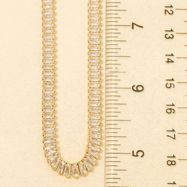Gold Dipped Cz Baguette Tennis Chain Necklace