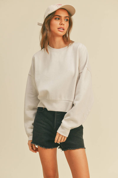 Comfort Cropped Crewneck in Light Heather Grey