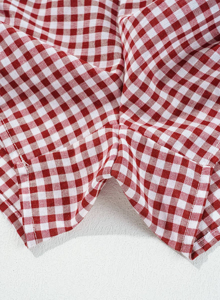 Gingham Printed High Waist Shorts in Red
