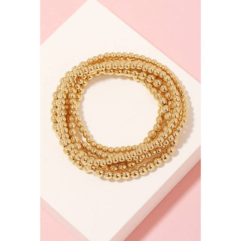 Ball Beaded Stretch Bracelet Set of Three in Gold