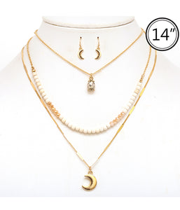 Moon Pendant and Seed Bead Necklace Set