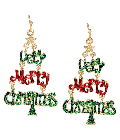 Very Merry Christmas Tree Earrings