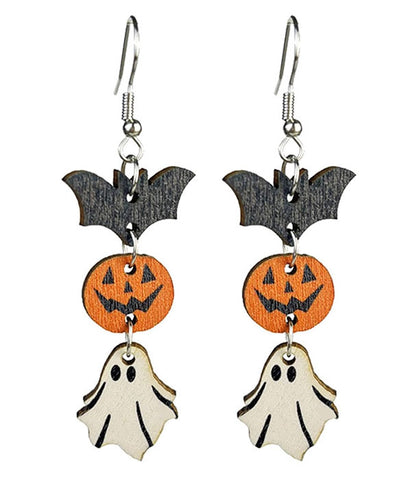 Bat Pumpkin Ghost Wooden Earrings
