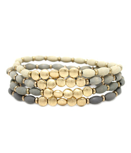 Beaded Stone and Gold Stretch Bracelet in Grey