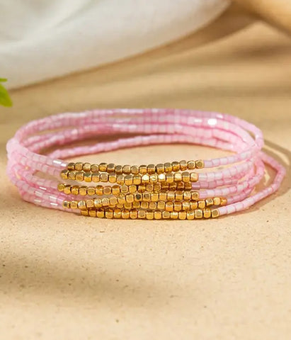 Seed bead with Gold Stretch Bracelet Set