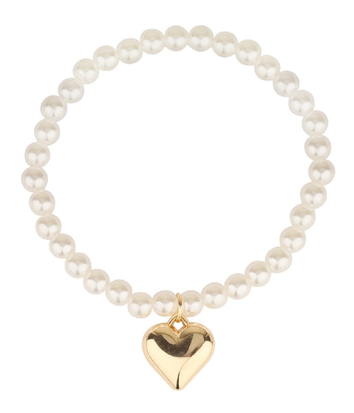 Puffy Heart and Pearl Stretch Bracelet