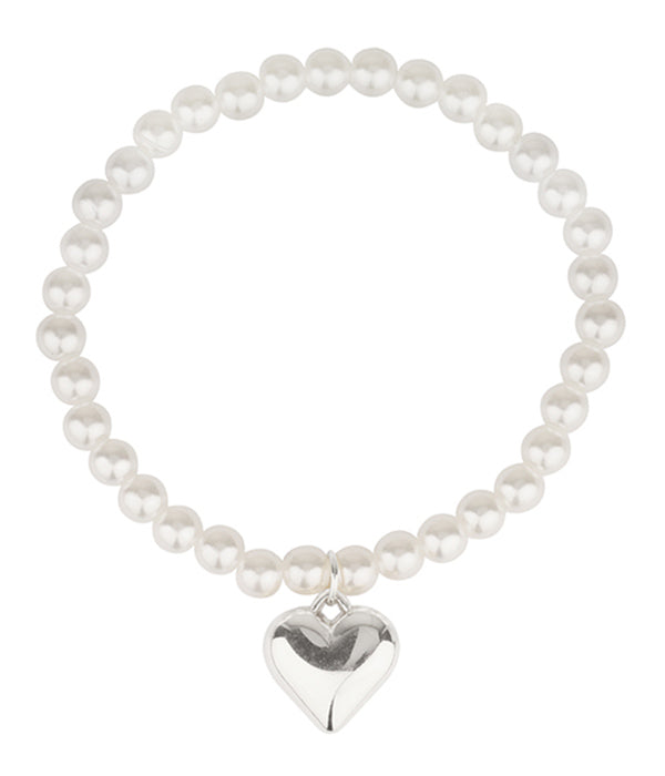 Puffy Heart and Pearl Stretch Bracelet