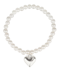 Puffy Heart and Pearl Stretch Bracelet