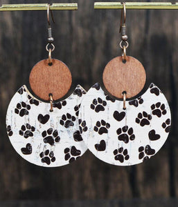 Paw Print Wood Earring