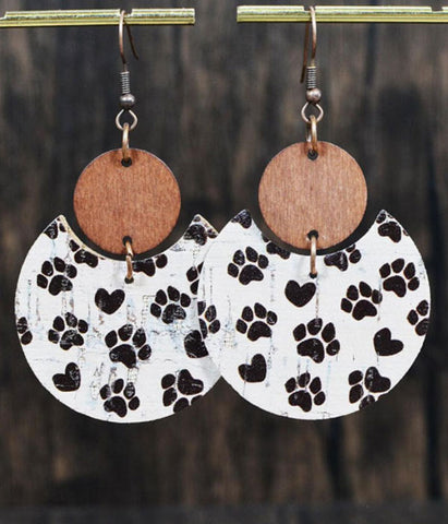 Paw Print Wood Earring