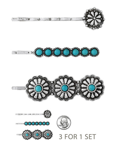 Turquoise and Conch Hair Pin Set
