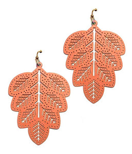 Rubber Leaf Earring in Coral