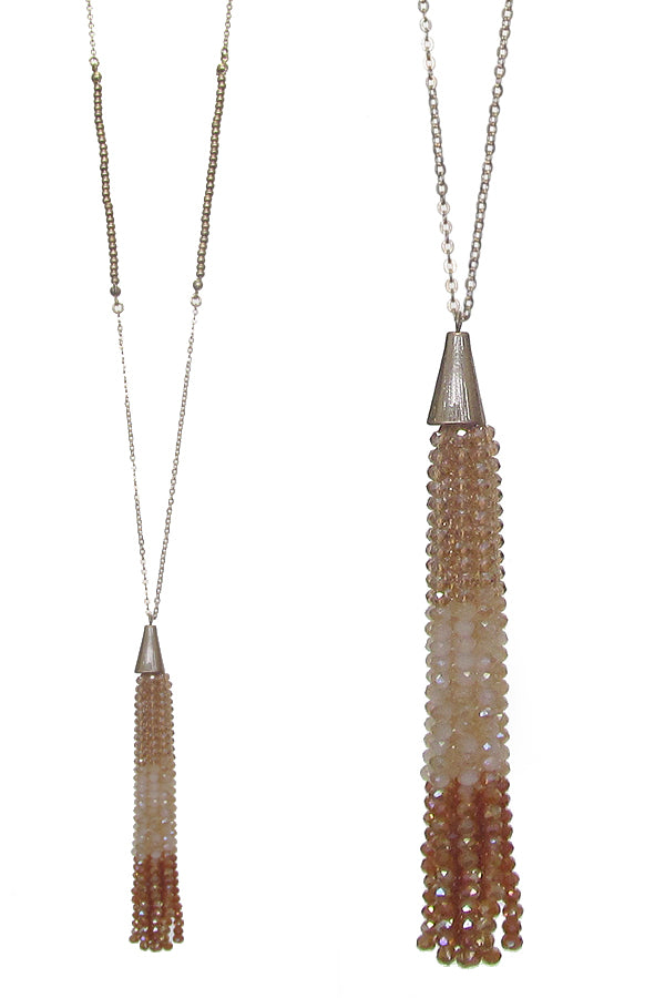 Glass Bead Tassel Long Necklace