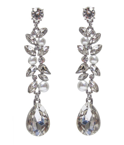 Crystal and Pearl Dangle Teardrop Earrings