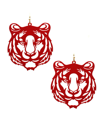 Tiger Head Earrings in Red