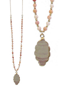 Semi Precious Stone Beaded Necklace with Druzy Pendant