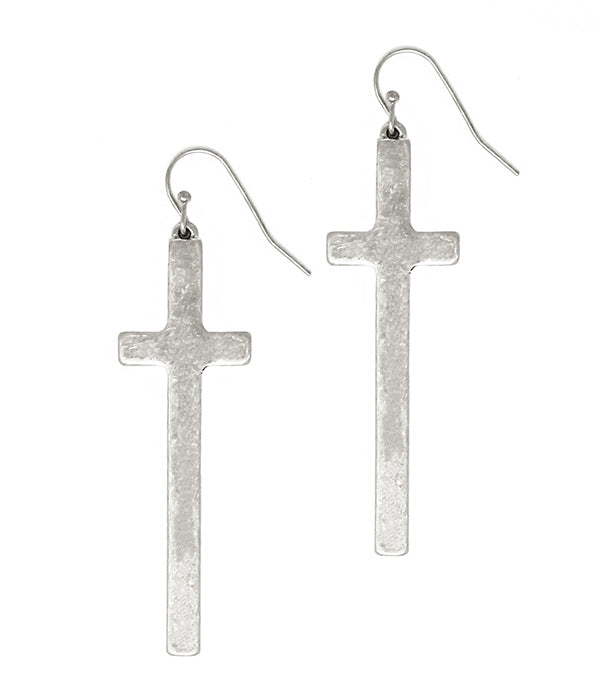Metal Cross Earrings in Silver