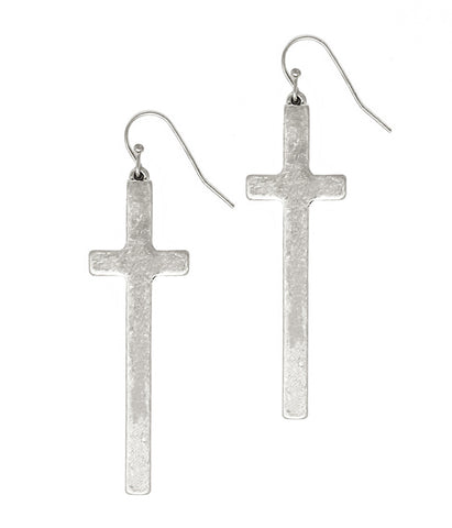 Metal Cross Earrings in Silver