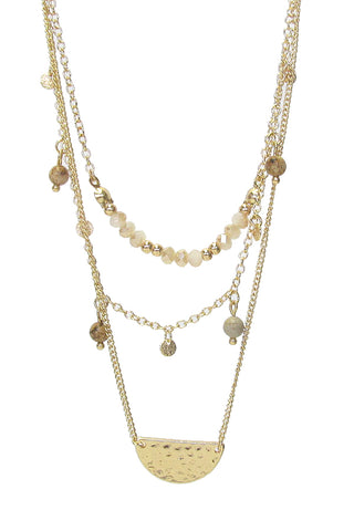 Hammered Pendant Multi Beaded Necklace Set