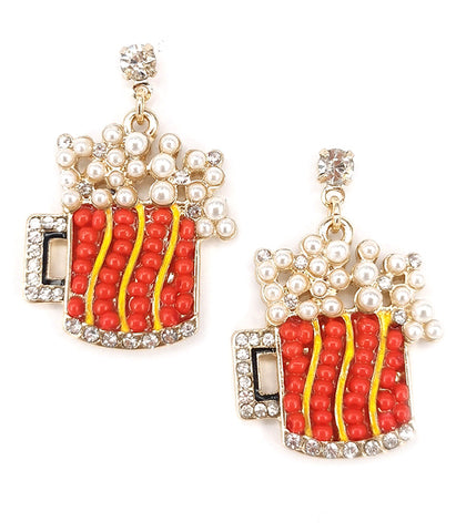 Beer Mug Earrings in Red/Gold